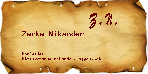 Zarka Nikander névjegykártya